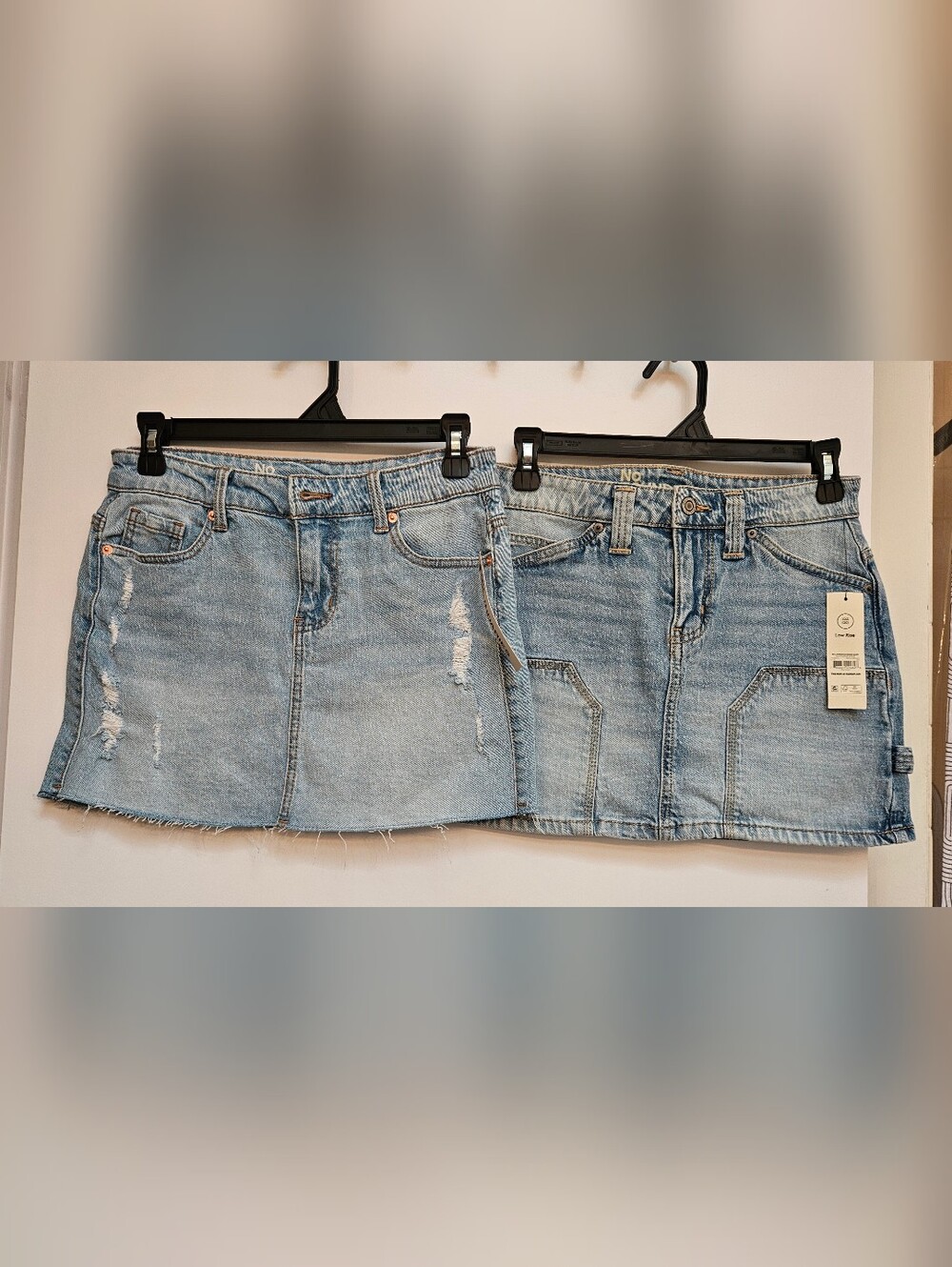 Lot of 2 No Boundaries Denim Mini Skirts XXS Mid Rise Distressed Carpenter NWT